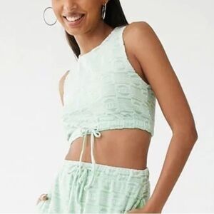 Forever 21 Pepsi Logo Crop Top Checkered Green Tank Drawstring Tie Front Retro
